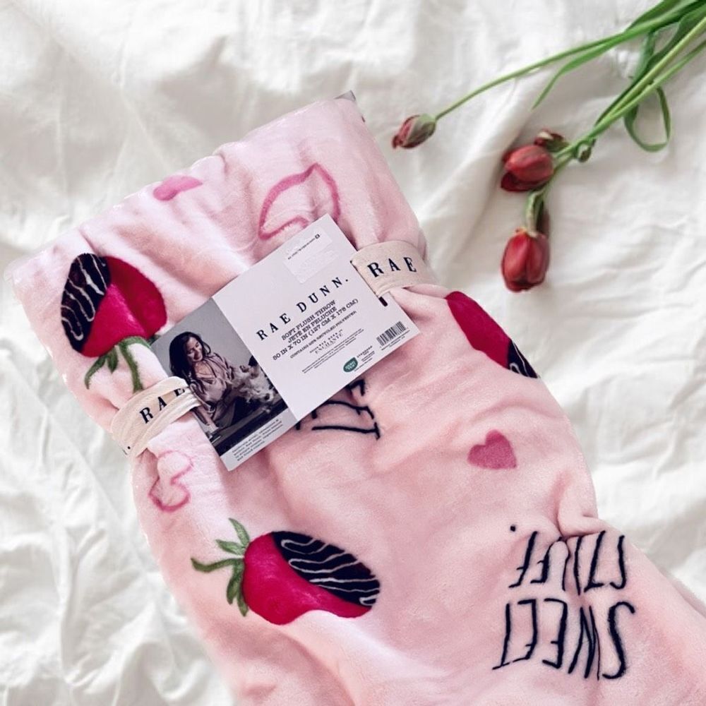 NWT Rae Dunn SWEET STUFF Chocolate Strawberries 70”x50”  Blanket Oversized Throw
